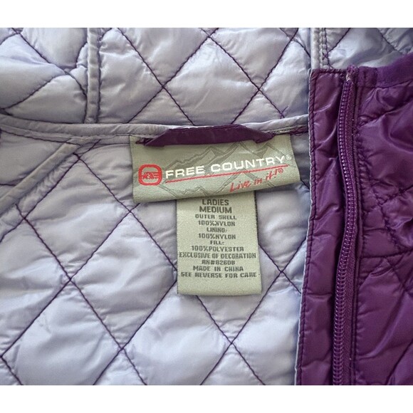 Free Country Quilted Puffer Jacket With Hood Women's Medium Purple Lightweight - Picture 10 of 11